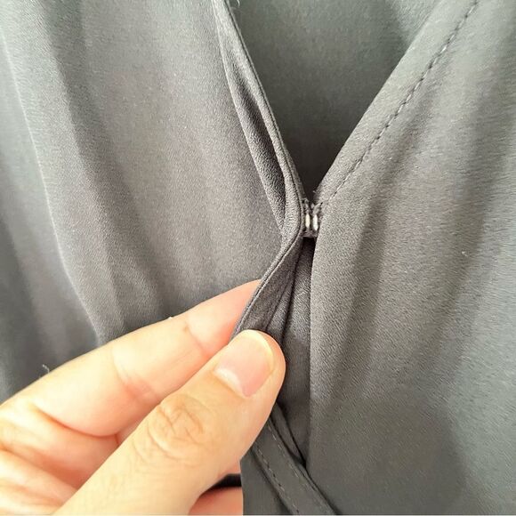 Old Navy Black Waist Defined Ruffle-Trim Faux-Wrap Georgette Midi Dress - Picture 5 of 9